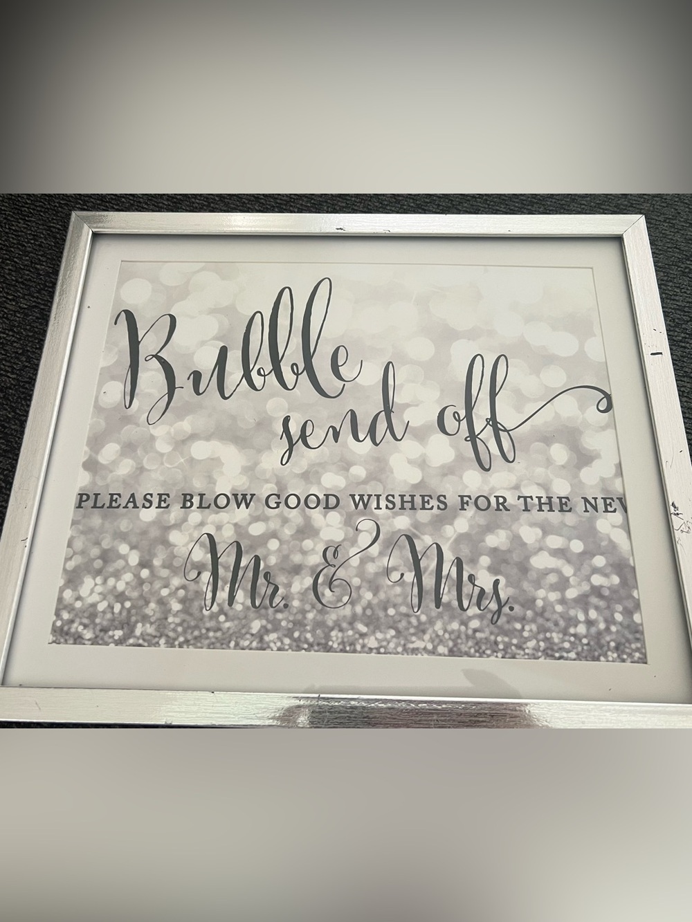 Sparkling 'Bubble Send Off' Wedding Sign - Gray and Silver Text